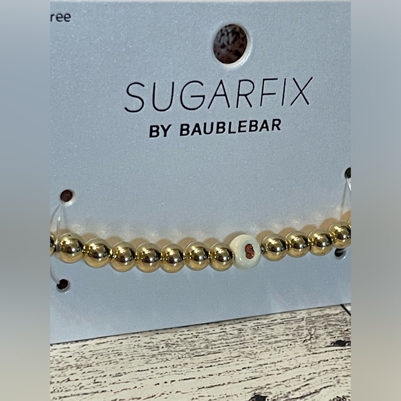 NIB SugarFix By BaubleBar Stretch Bracelet “S” Initial With Gold Tone Beads. - Picture 3 of 9
